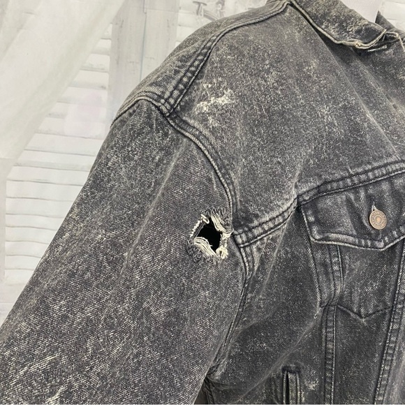 Levis Medium Trucker Jacket Denim Cotton Button Black Stonewash Retro Oversized - Picture 15 of 16